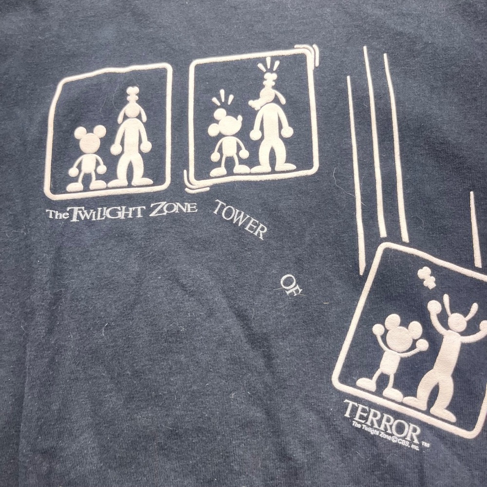Disney Parks Tower of Terror Mickey Goofy Graphic T-Shirt Navy Blue Small Hanes - Picture 2 of 6
